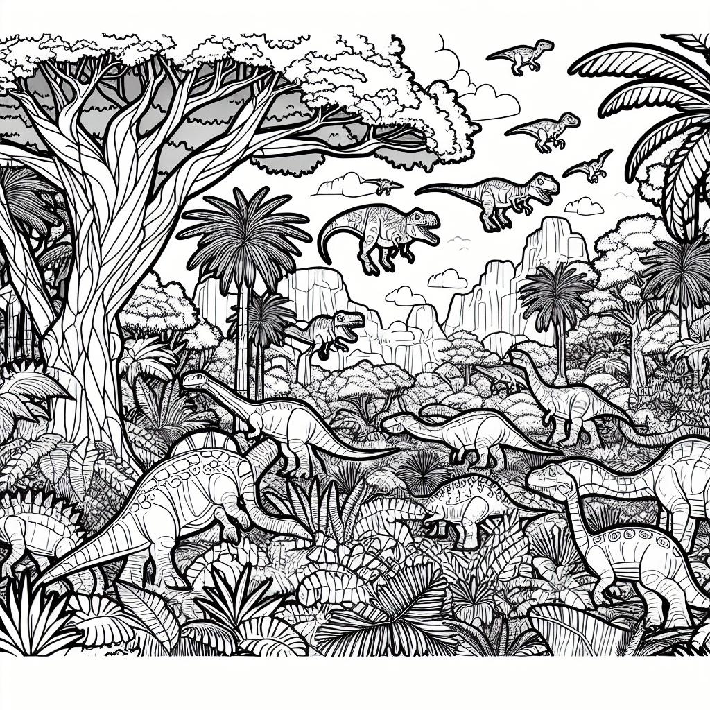 Additional dinosaur jungle coloring page 1