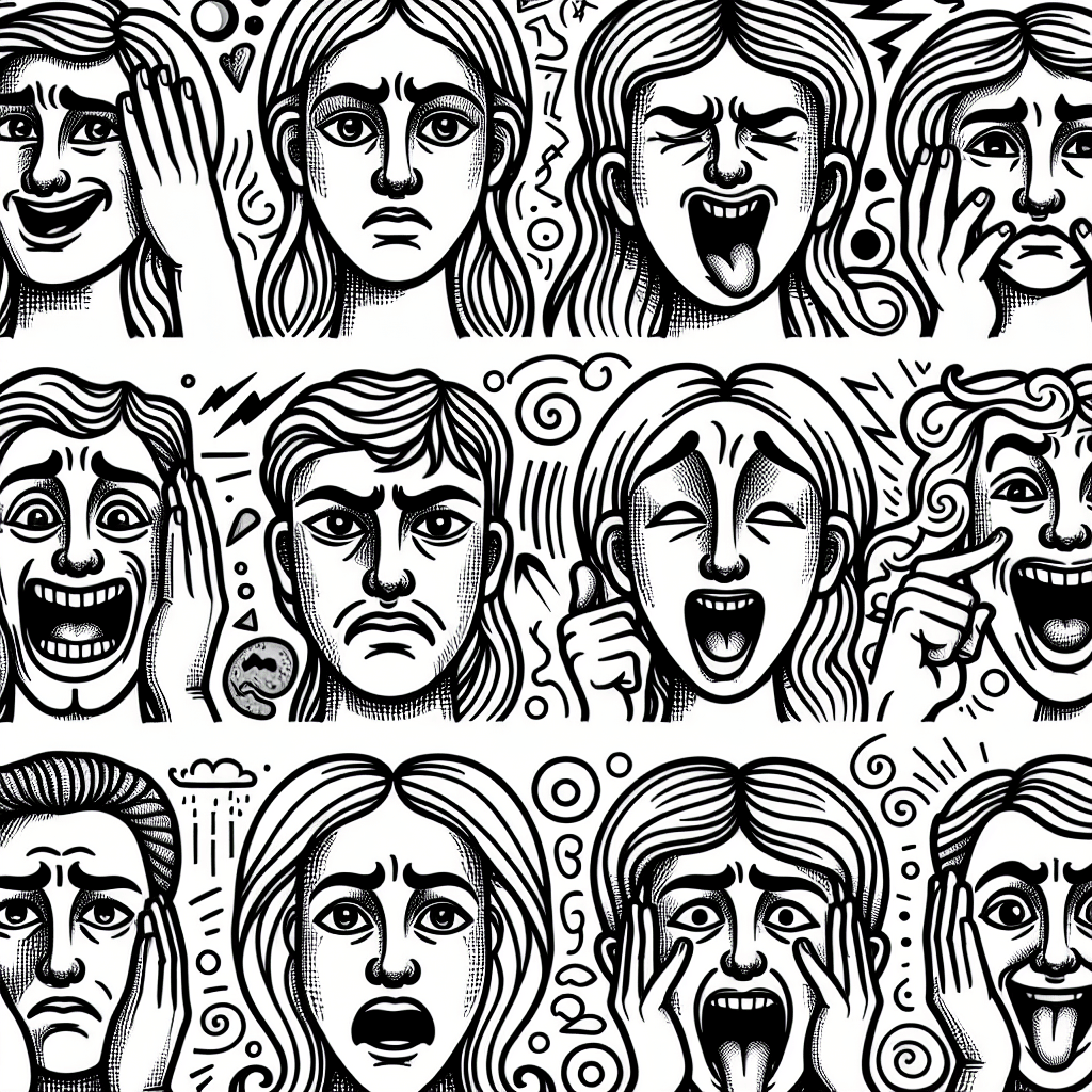 Additional emotion faces coloring page 2