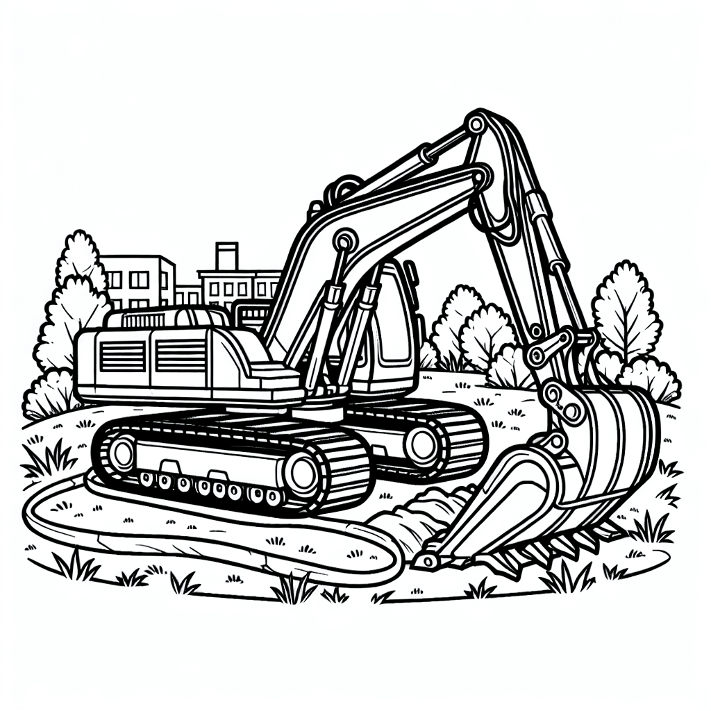 Additional excavator digging coloring page 1