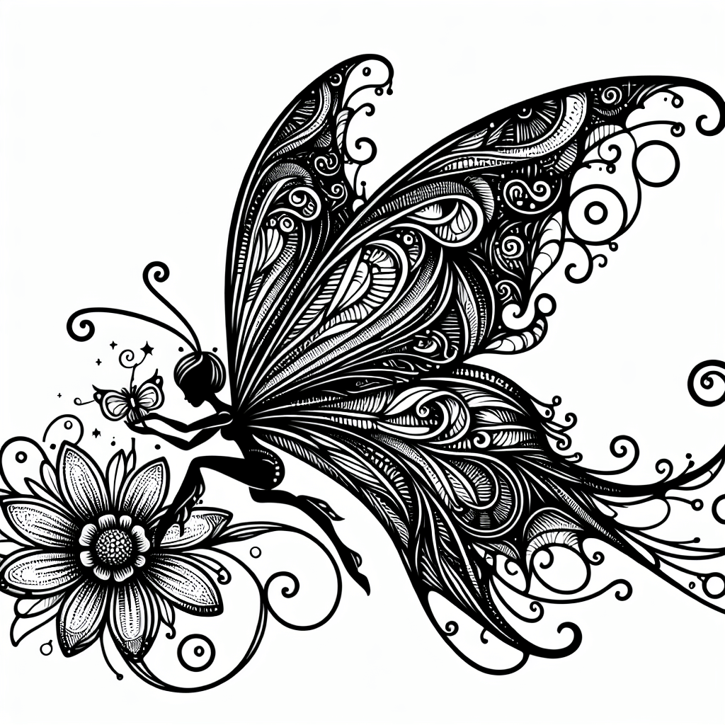 Additional fairy butterfly coloring page 2