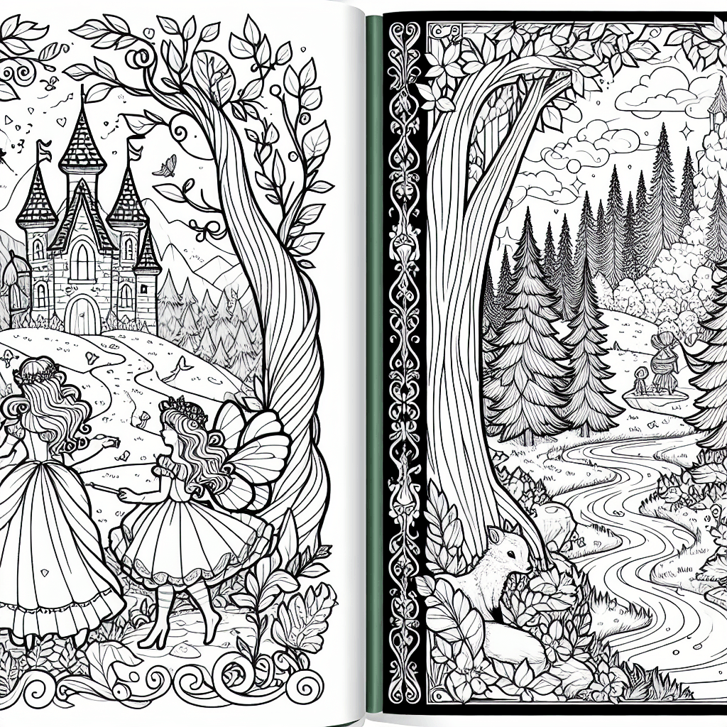 Additional fairy tale scene coloring page 1