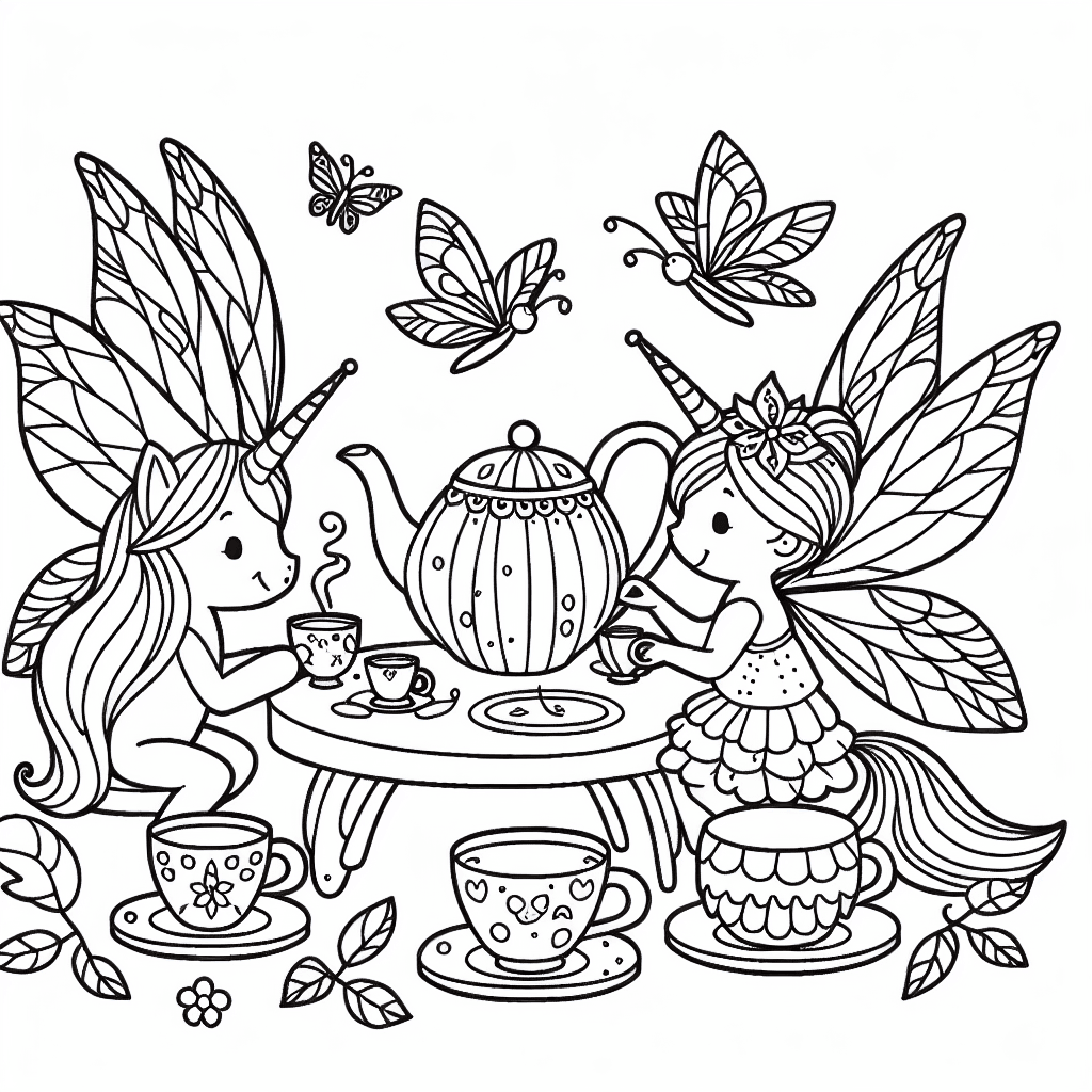 fairy tea party coloring pages