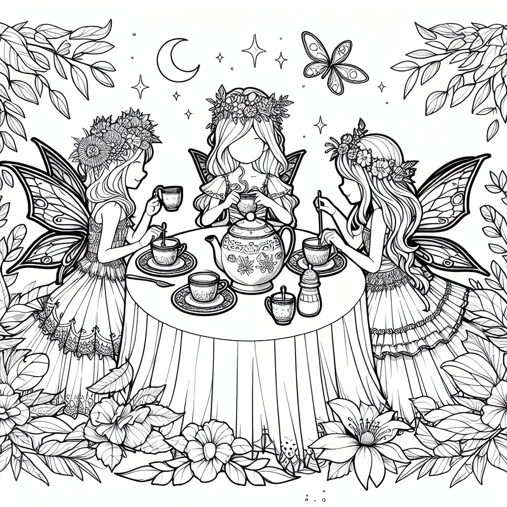 Additional fairy tea party coloring page 1