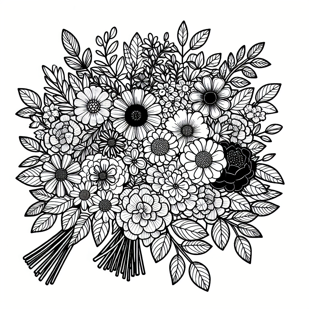 Additional flower bouquet coloring page 1