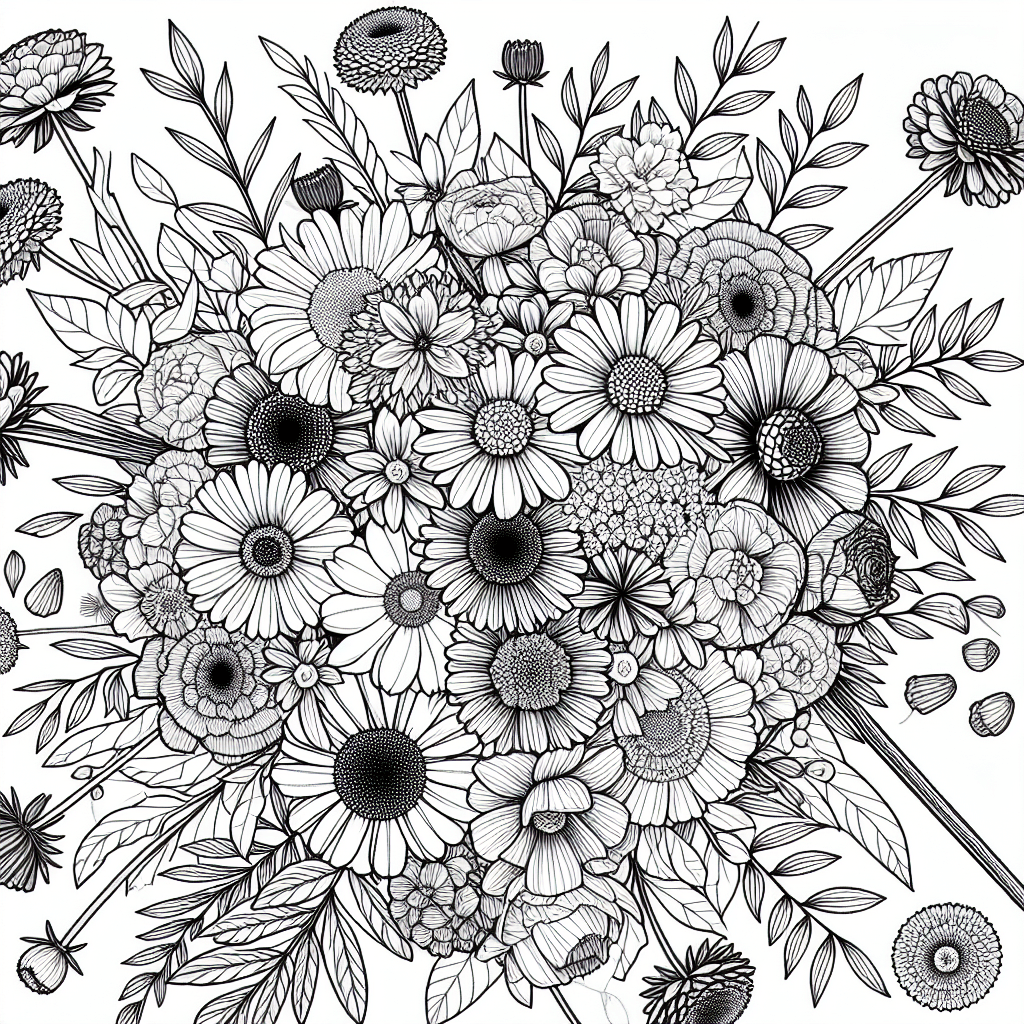 Additional flower bouquet coloring page 2