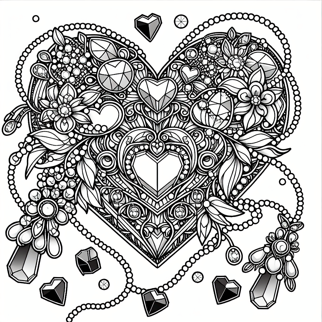 Additional heart jewelry coloring page 1