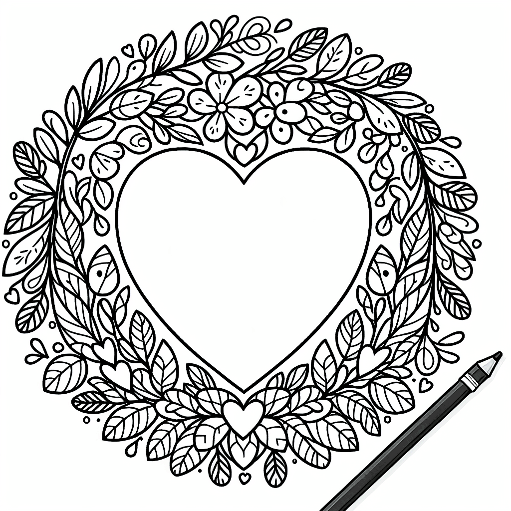 Additional heart wreath coloring page 1