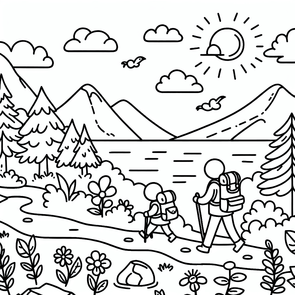 hiking nature coloring pages