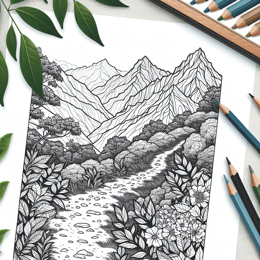 Additional hiking nature coloring page 1