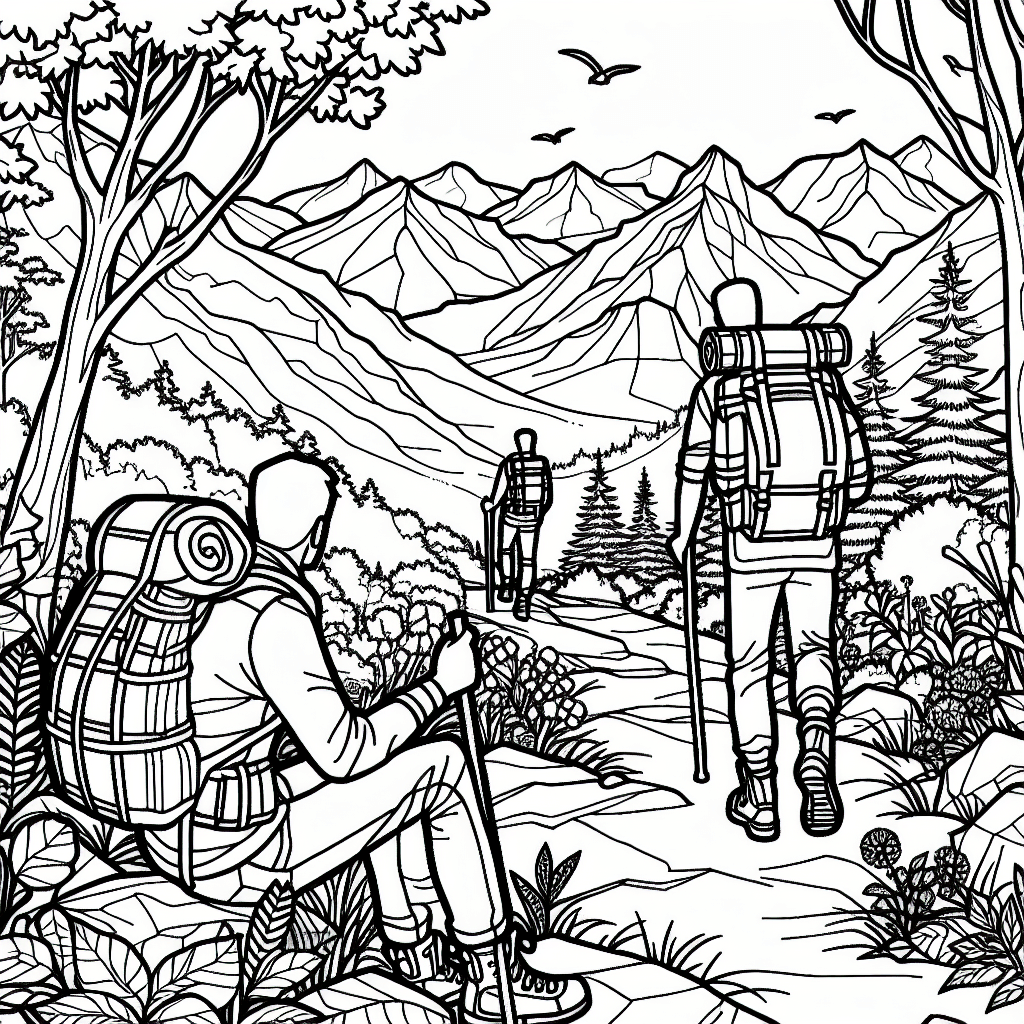 Additional hiking nature coloring page 2