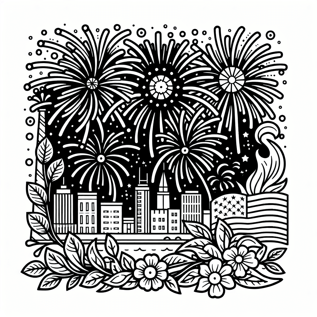 Additional independence fireworks coloring page 1