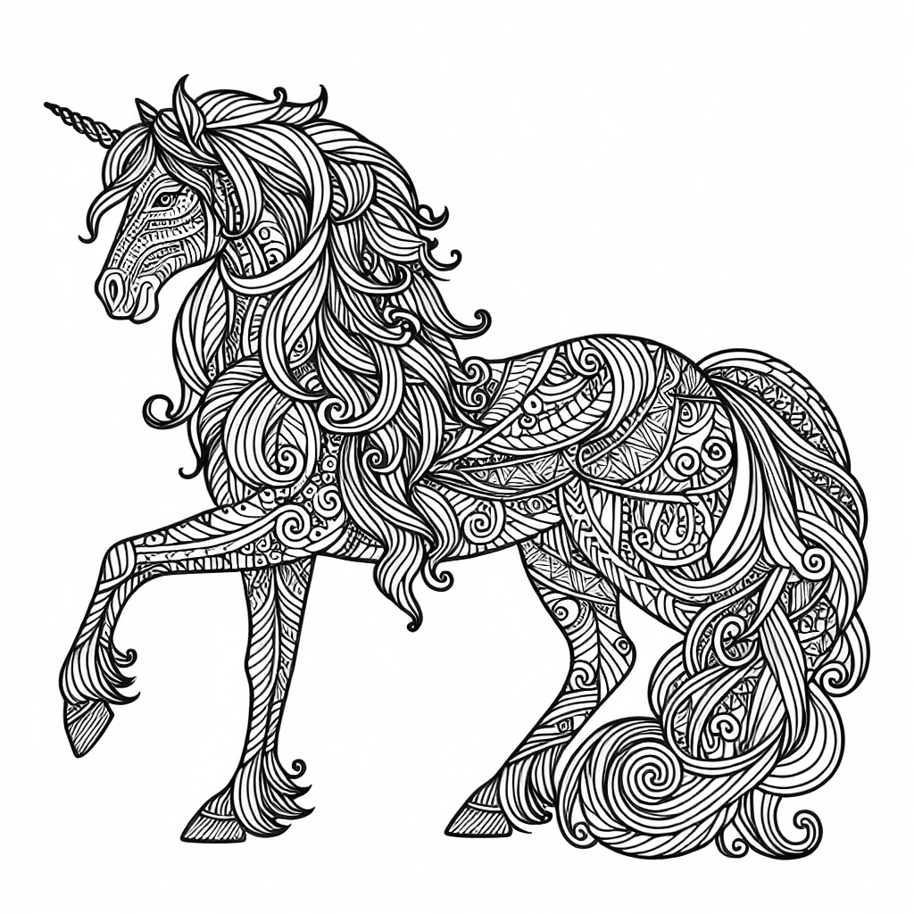 Additional intricate unicorn coloring page 1