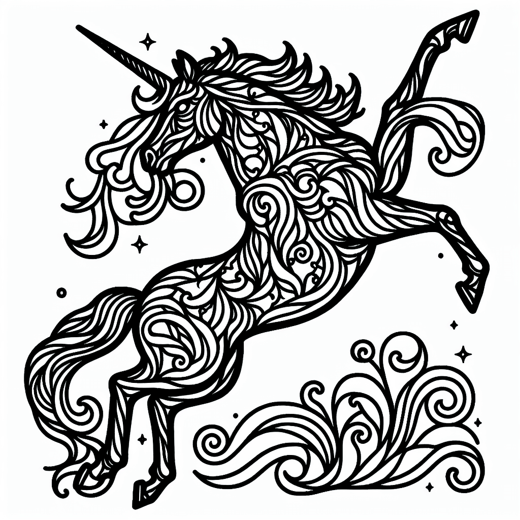 Additional intricate unicorn coloring page 2