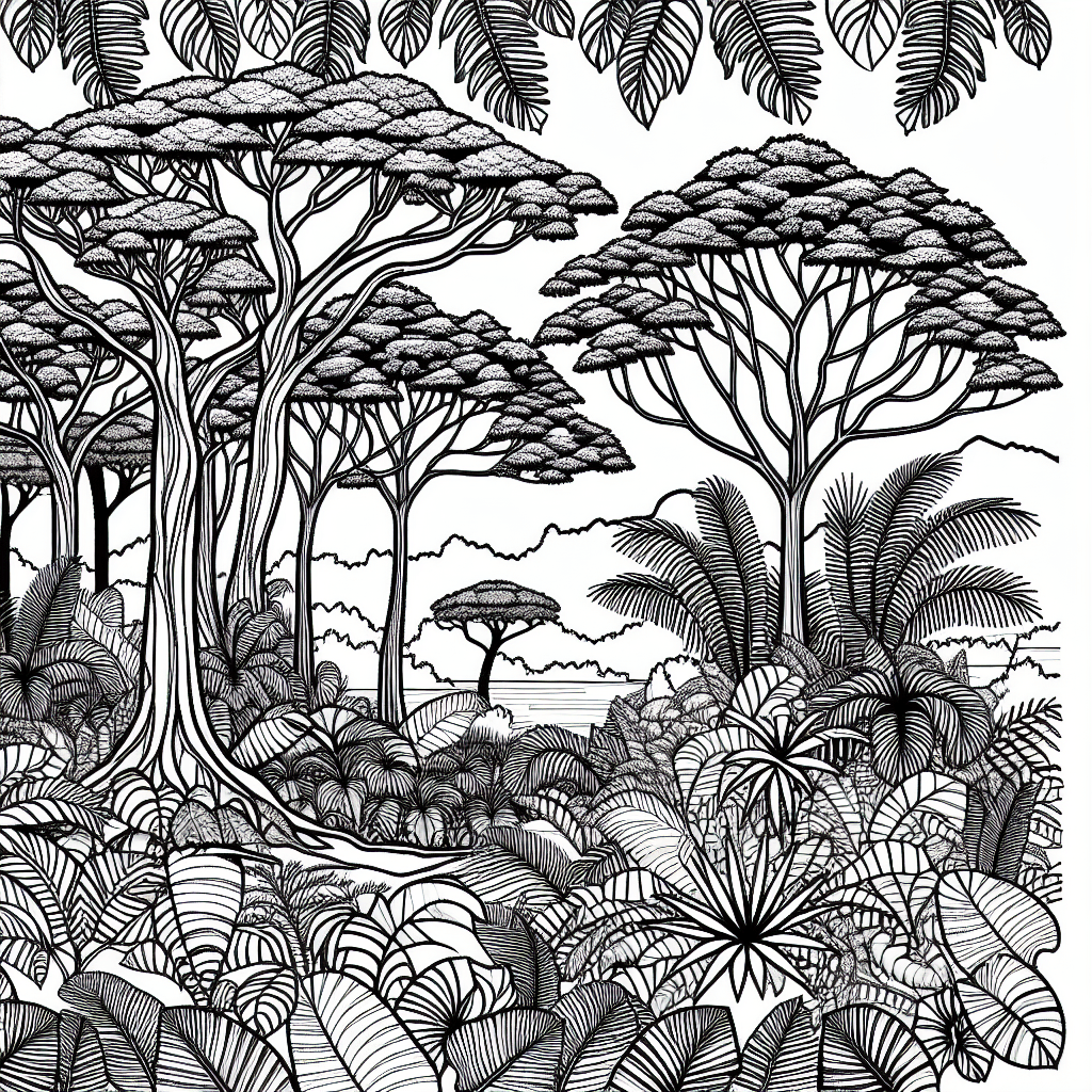 Additional jungle trees coloring page 1