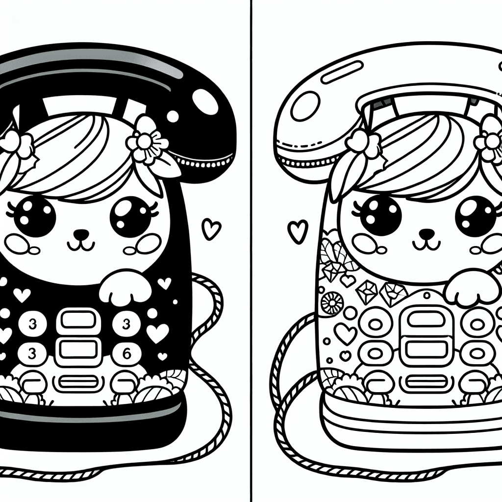 Additional kawaii phone coloring page 1