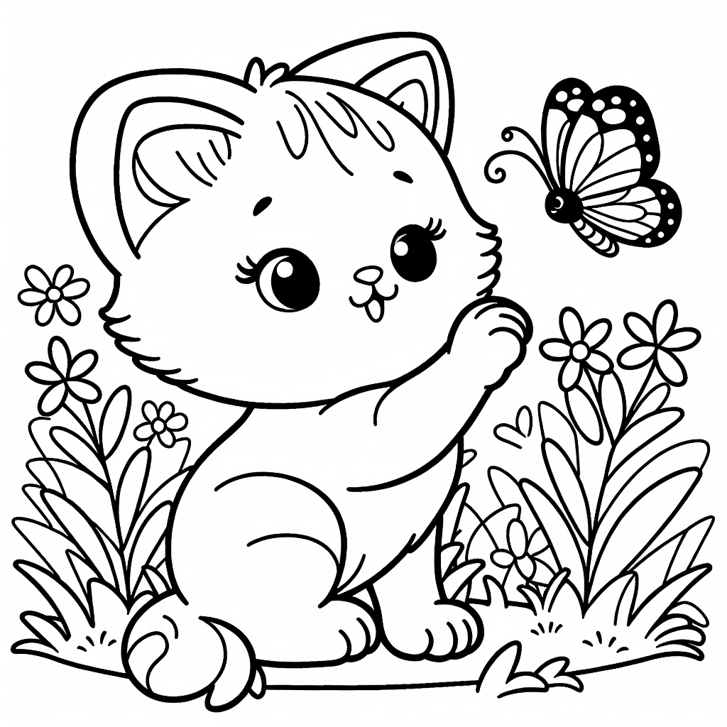 kitten butterfly coloring pages