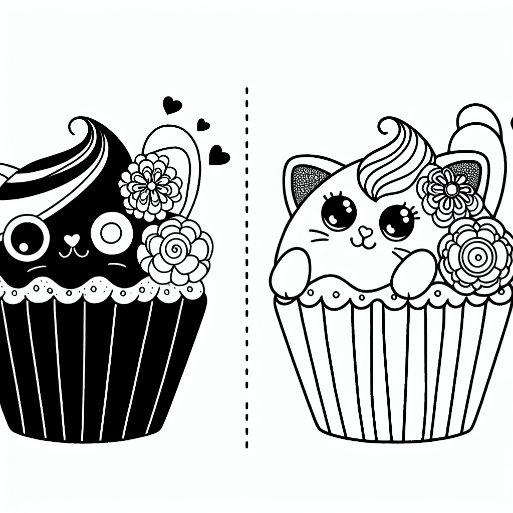 Additional kitty cupcake coloring page 2