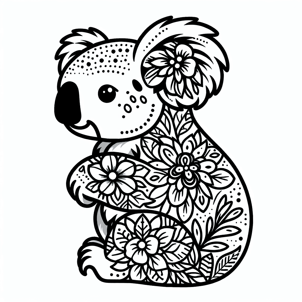 Additional koala flower coloring page 1