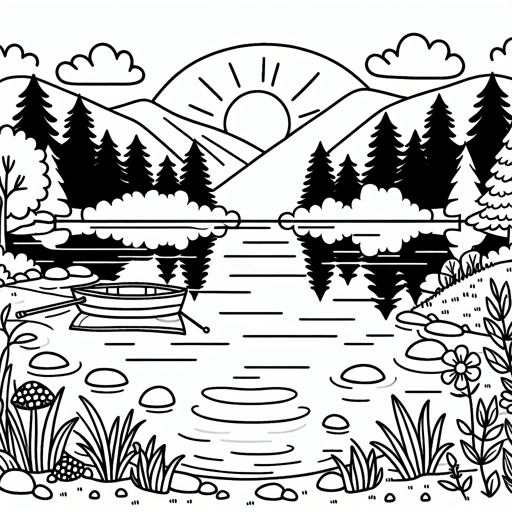 lake reflection coloring pages