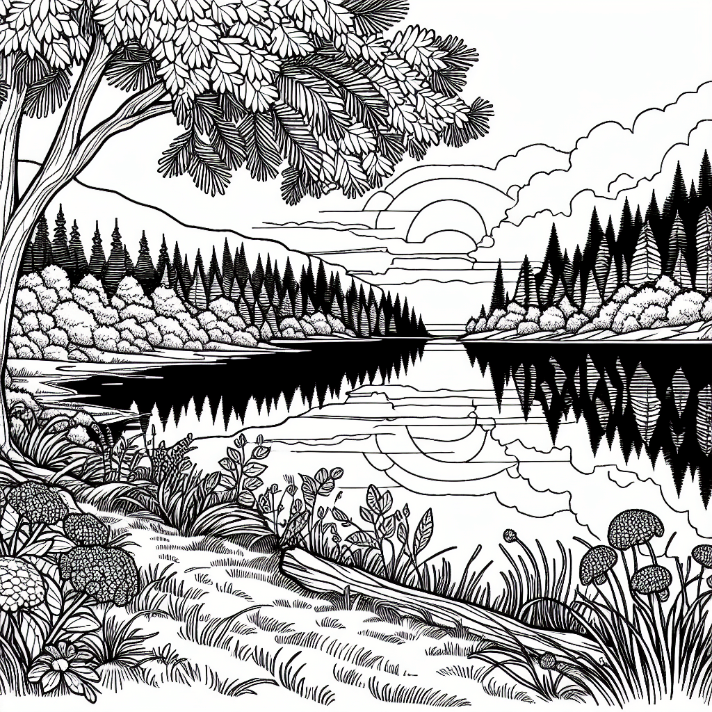 Additional lake reflection coloring page 1