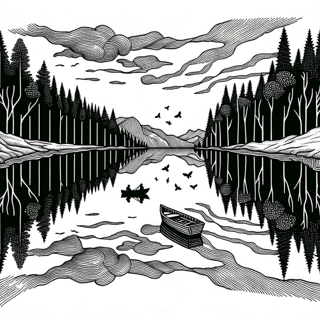 Additional lake reflection coloring page 2