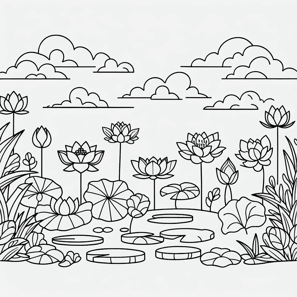 lotus pond coloring pages