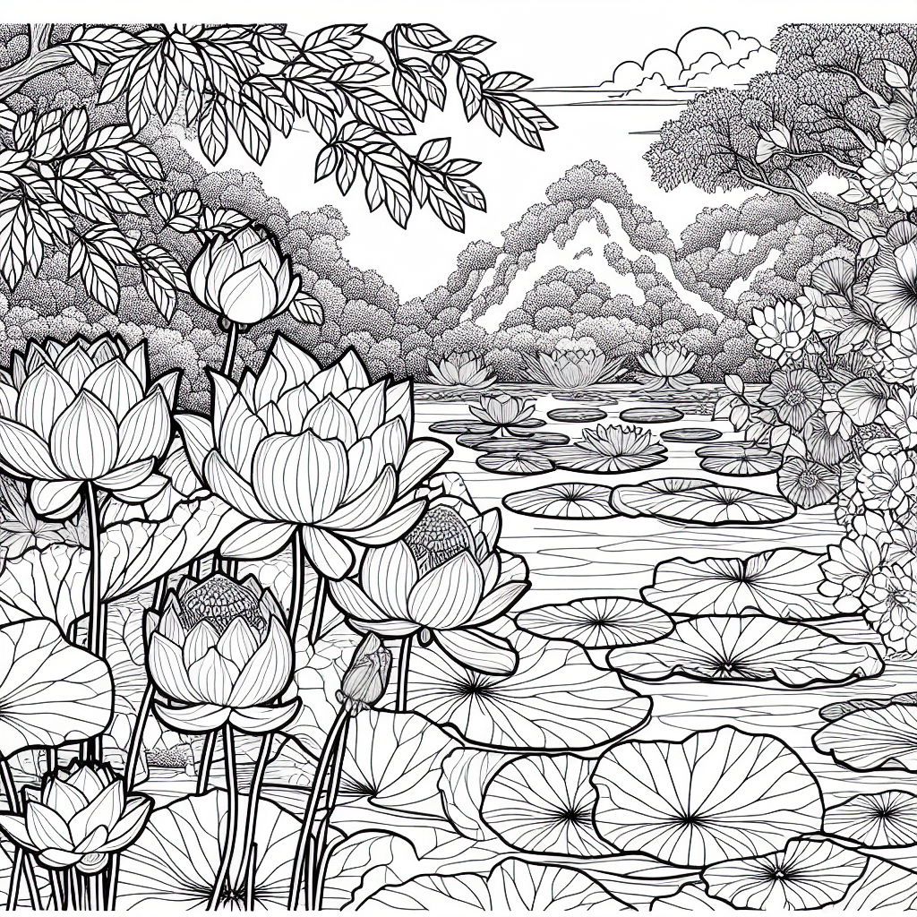 Additional lotus pond coloring page 1