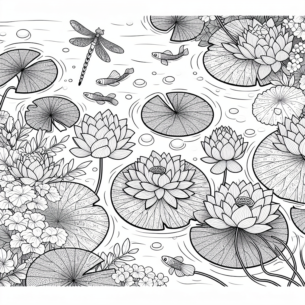 Additional lotus pond coloring page 2