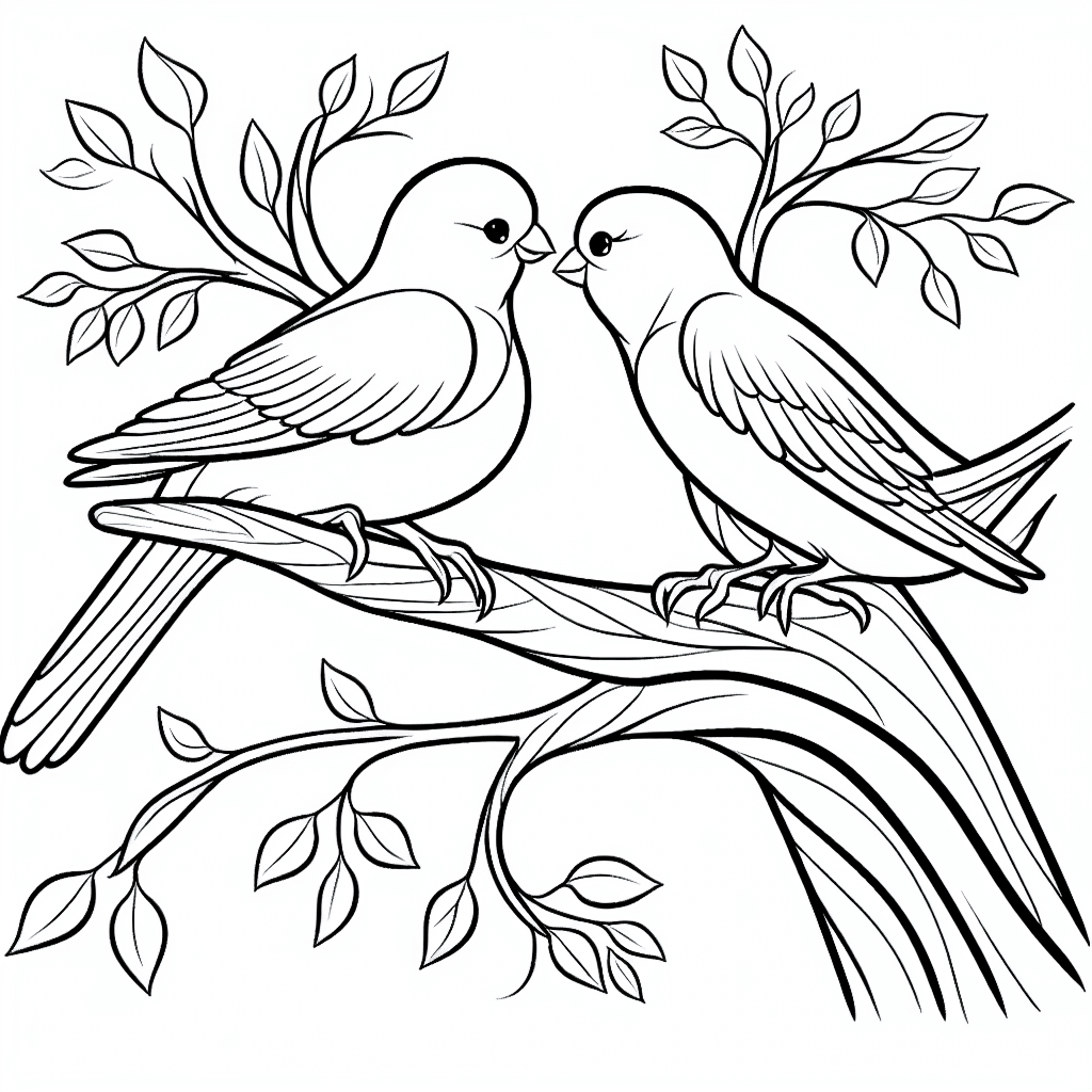 Additional love birds tree coloring page 2