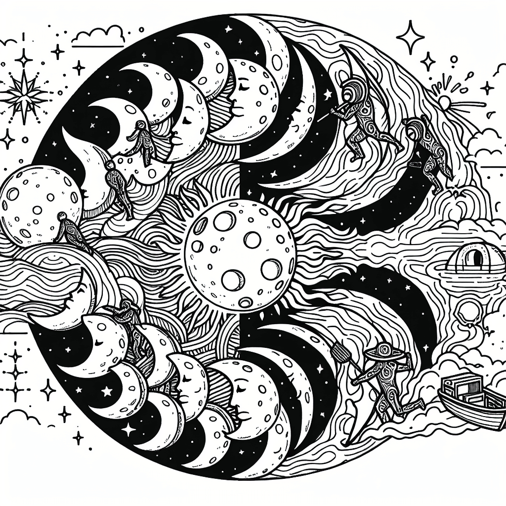 Additional moon phases coloring page 2