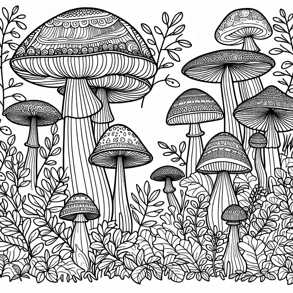 Additional mushroom forest coloring page 1