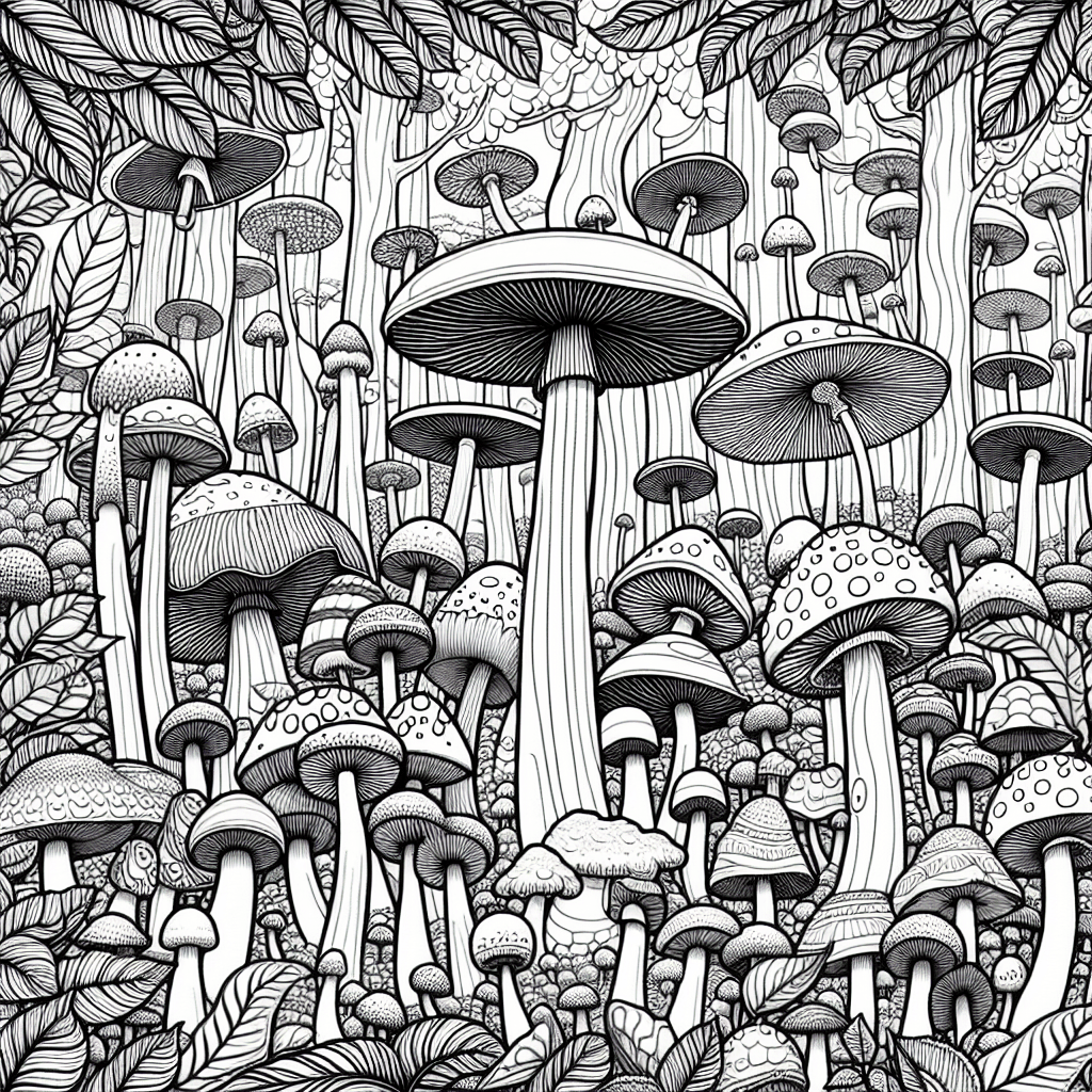 Additional mushroom forest coloring page 2