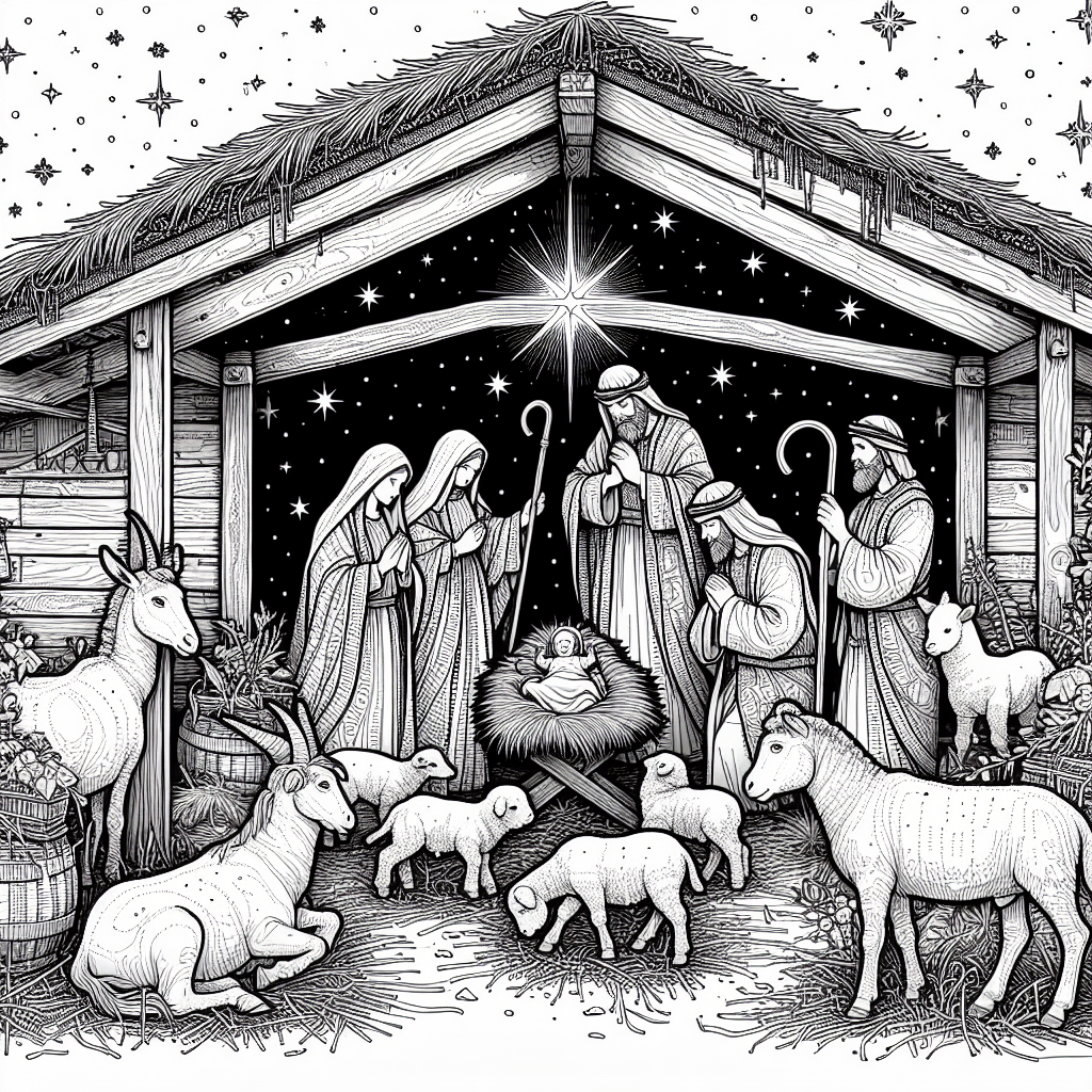 Additional nativity scene coloring page 1