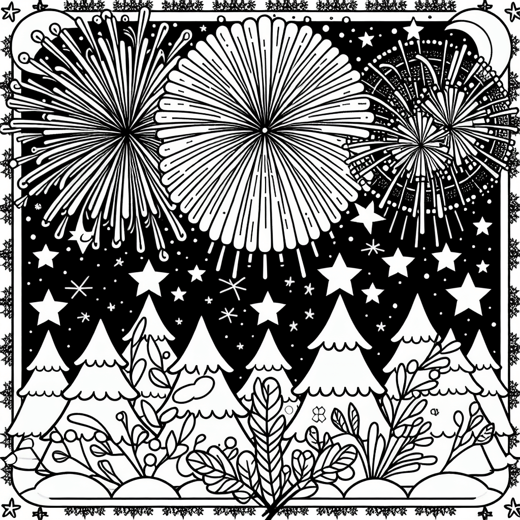 Additional new year fireworks coloring page 1