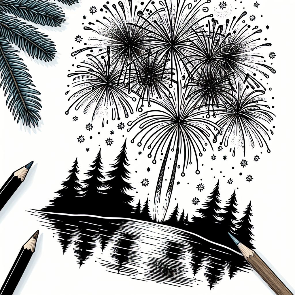 Additional new year fireworks coloring page 2