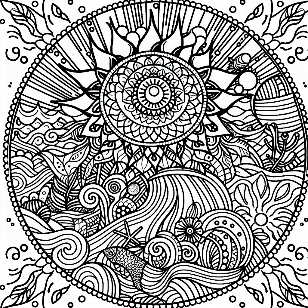 Additional ocean mandala coloring page 1