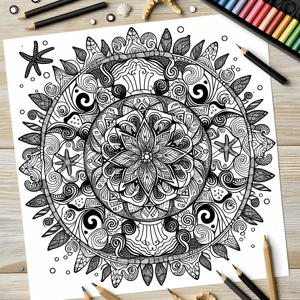 Additional ocean mandala coloring page 2