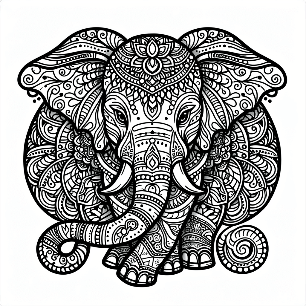 Additional ornate elephant coloring page 2