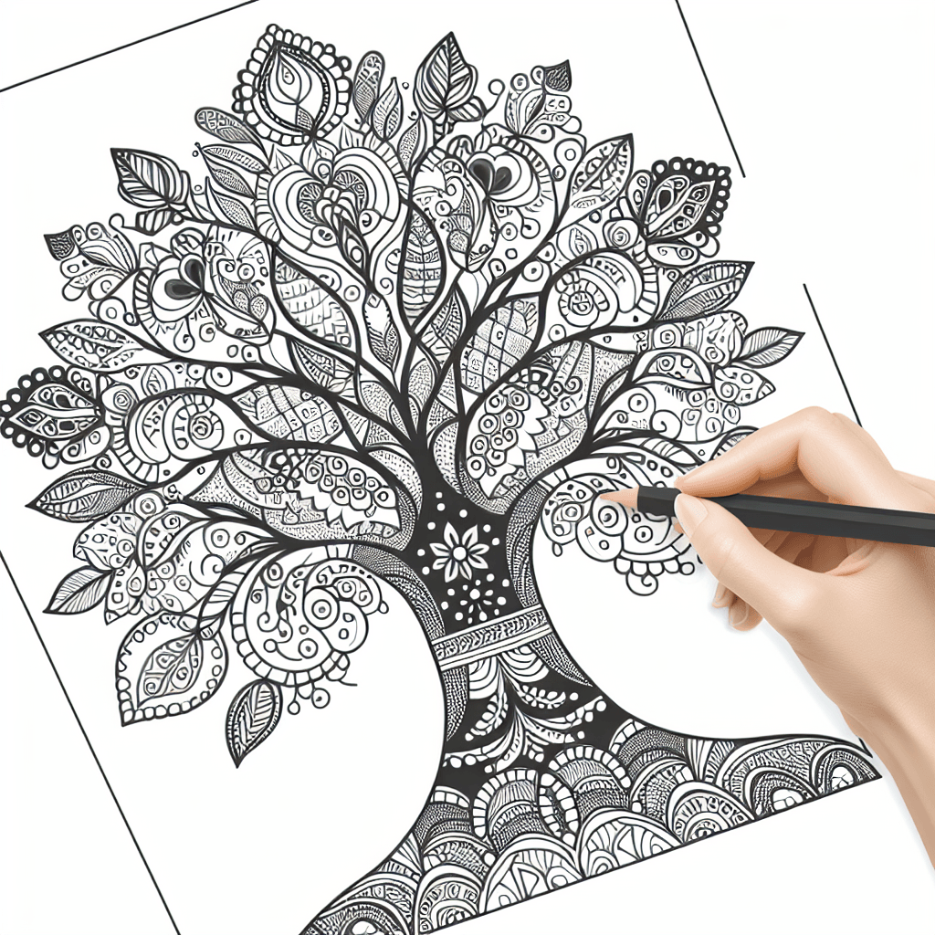 Additional ornate tree coloring page 1