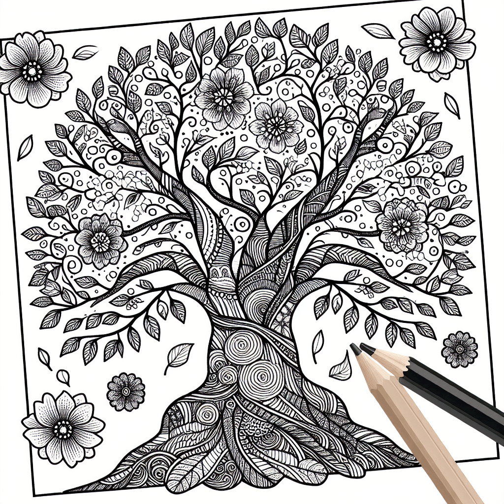 Additional ornate tree coloring page 2