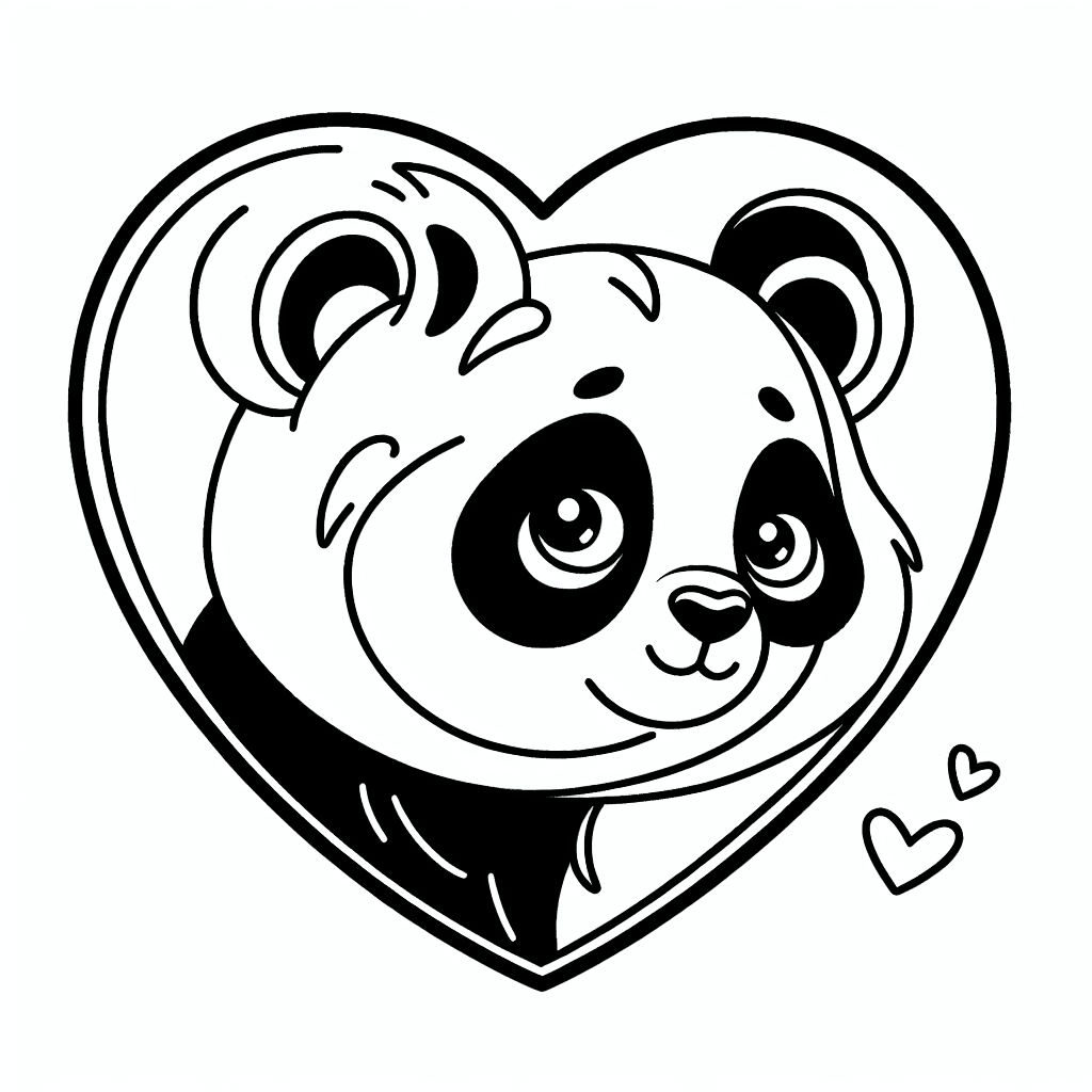 Additional panda heart coloring page 1