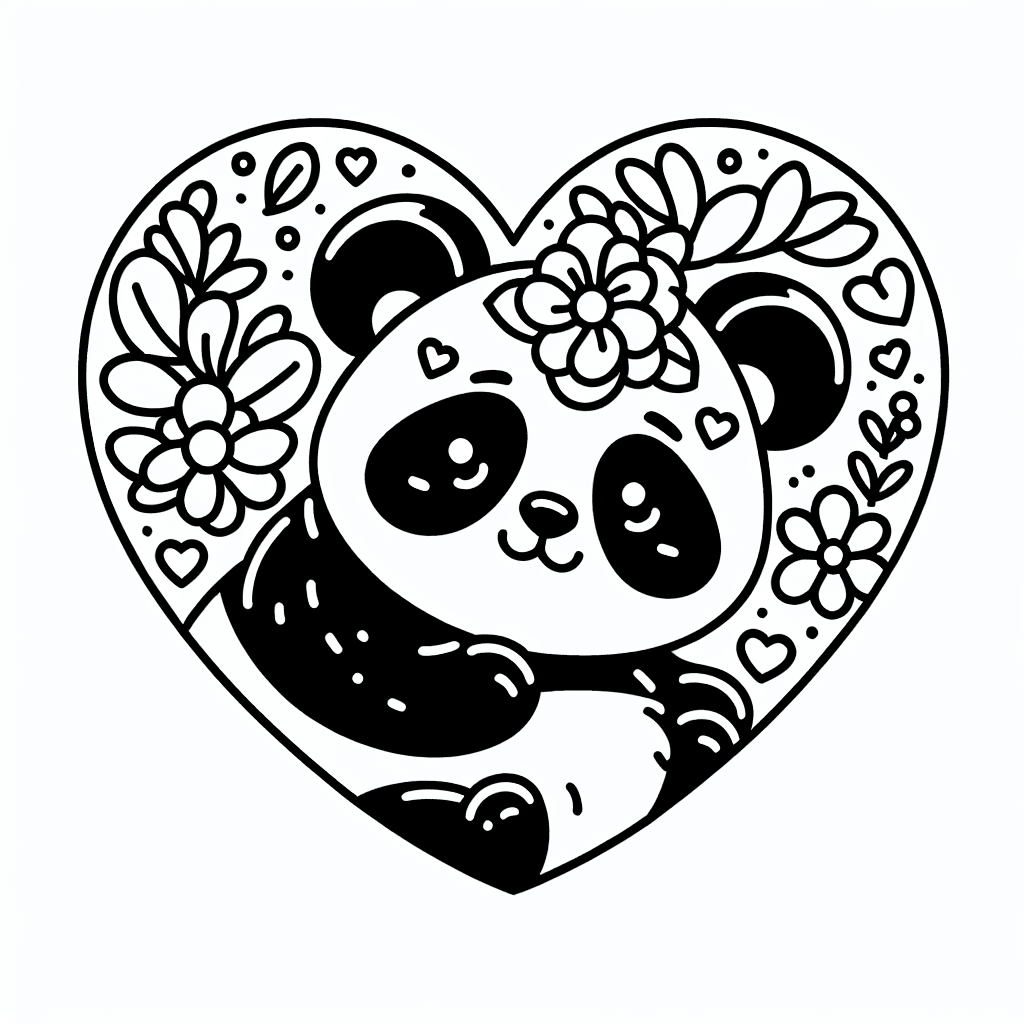 Additional panda heart coloring page 2