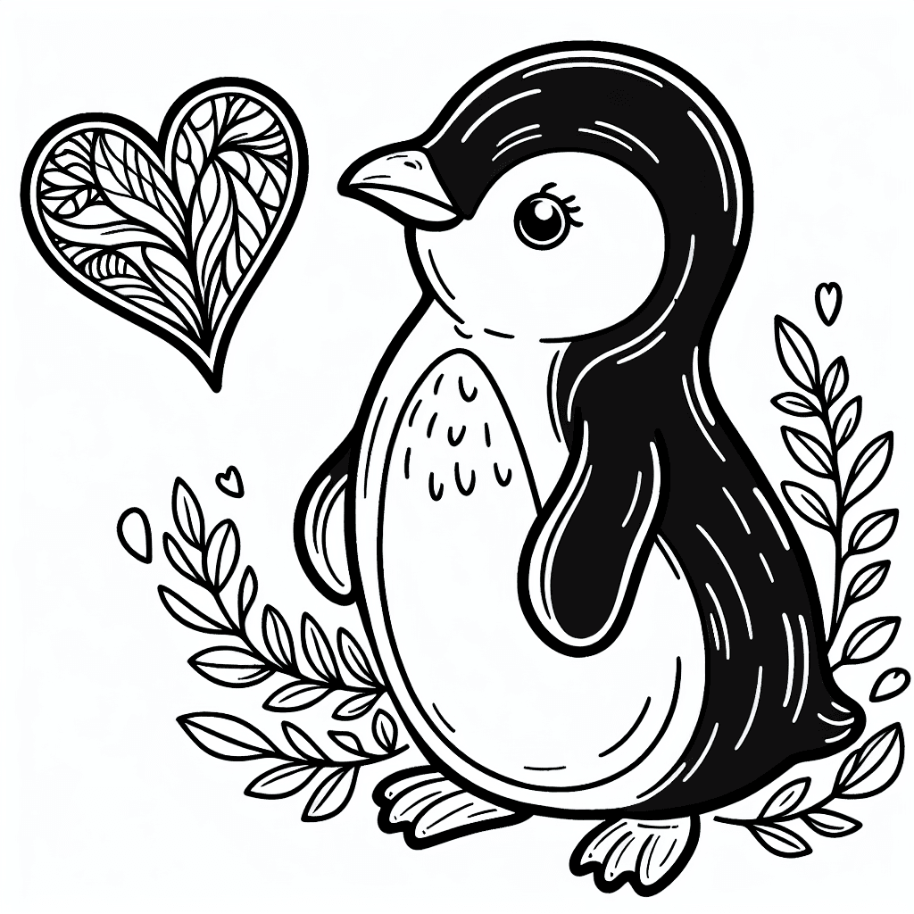 Additional penguin heart coloring page 1