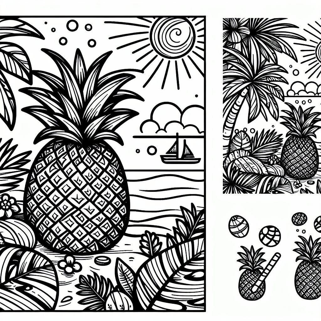 Additional pineapple tropical coloring page 1