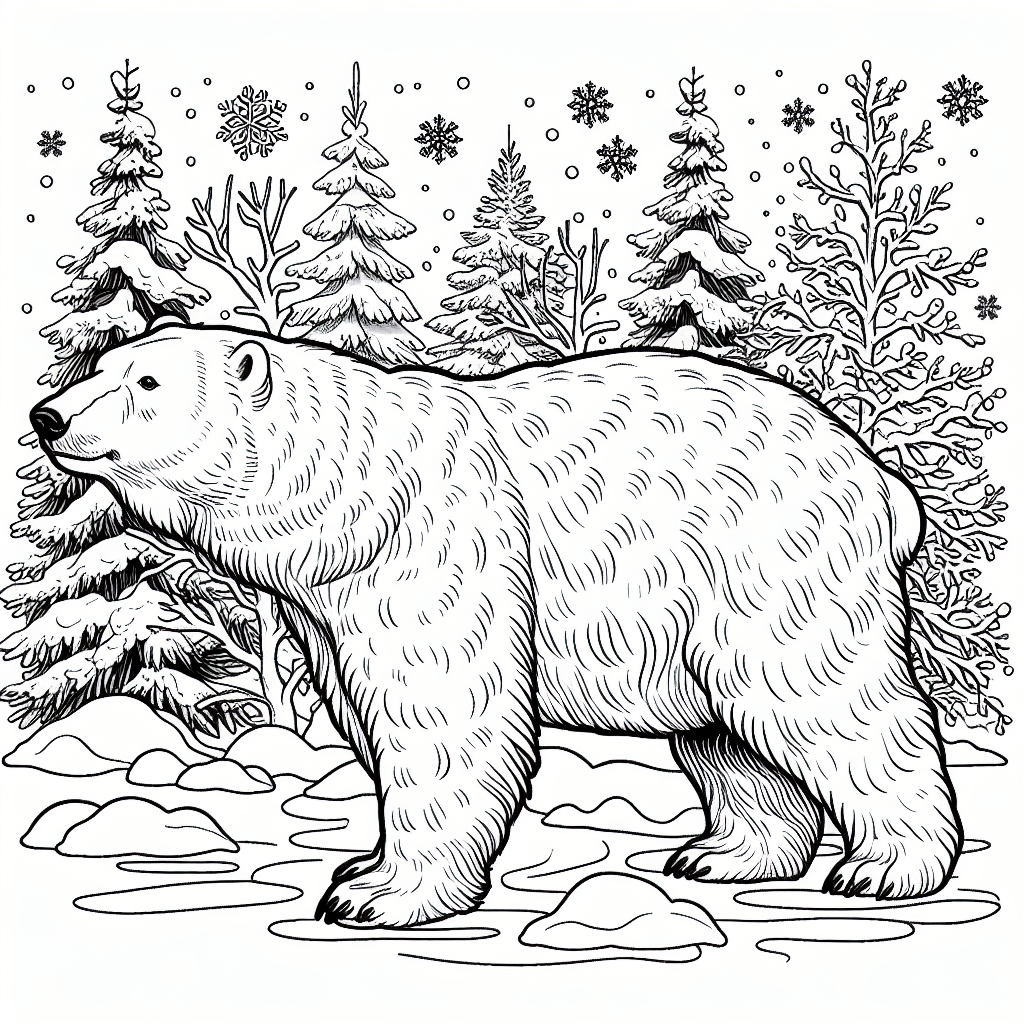 Additional polar bear snow coloring page 1