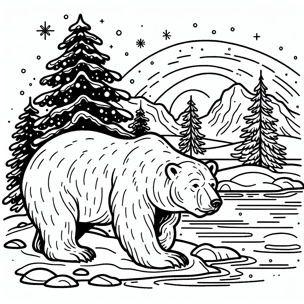 Additional polar bear snow coloring page 2