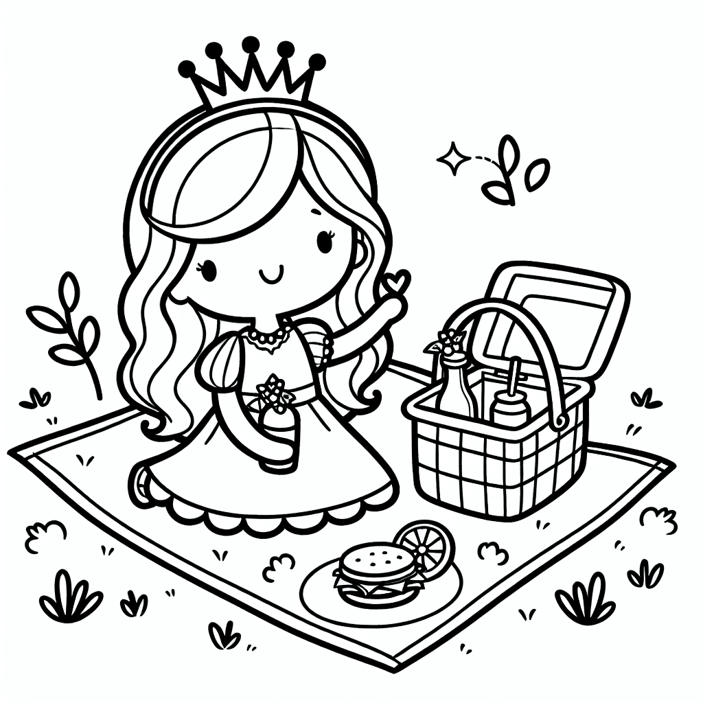 princess picnic coloring pages