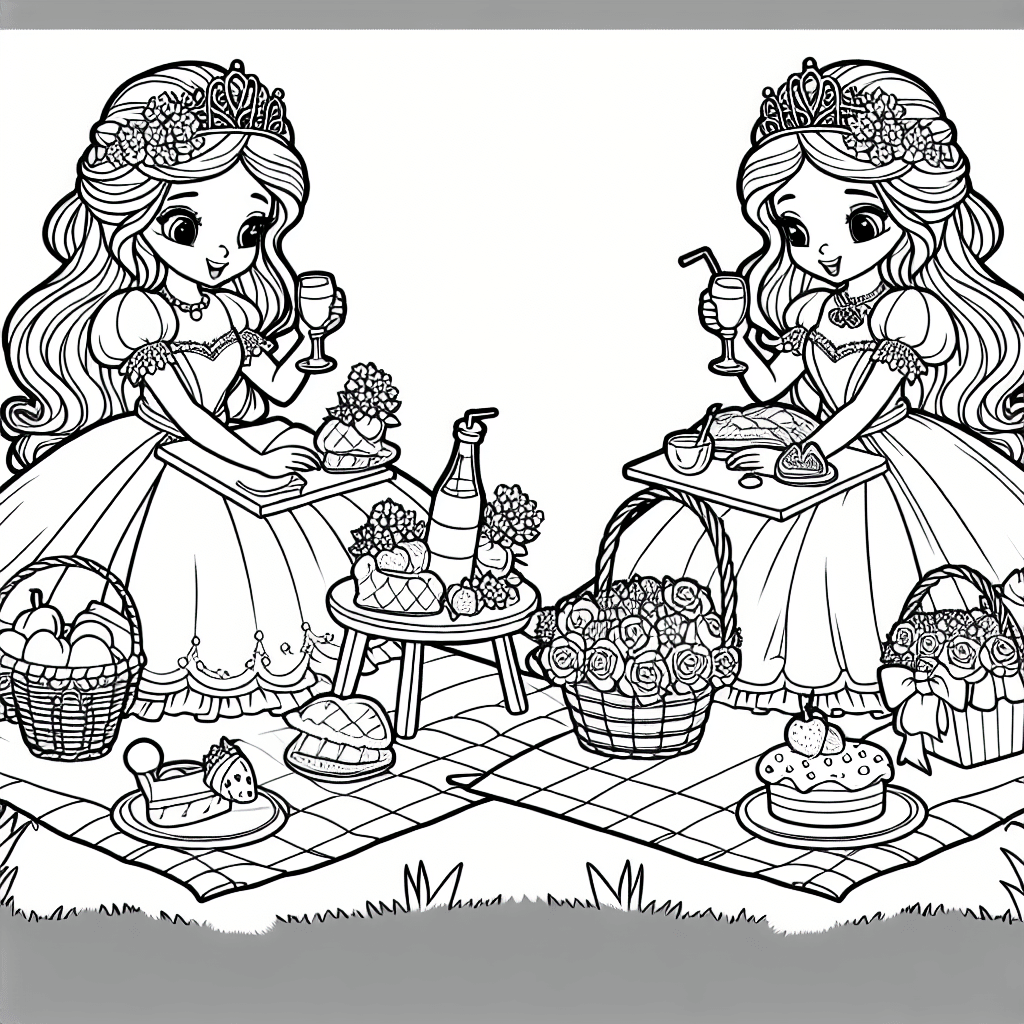 Additional princess picnic coloring page 1