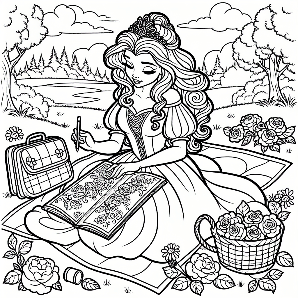 Additional princess picnic coloring page 2