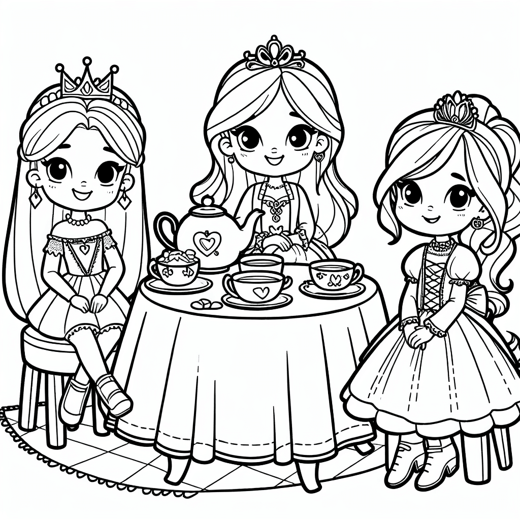 princess tea party coloring pages